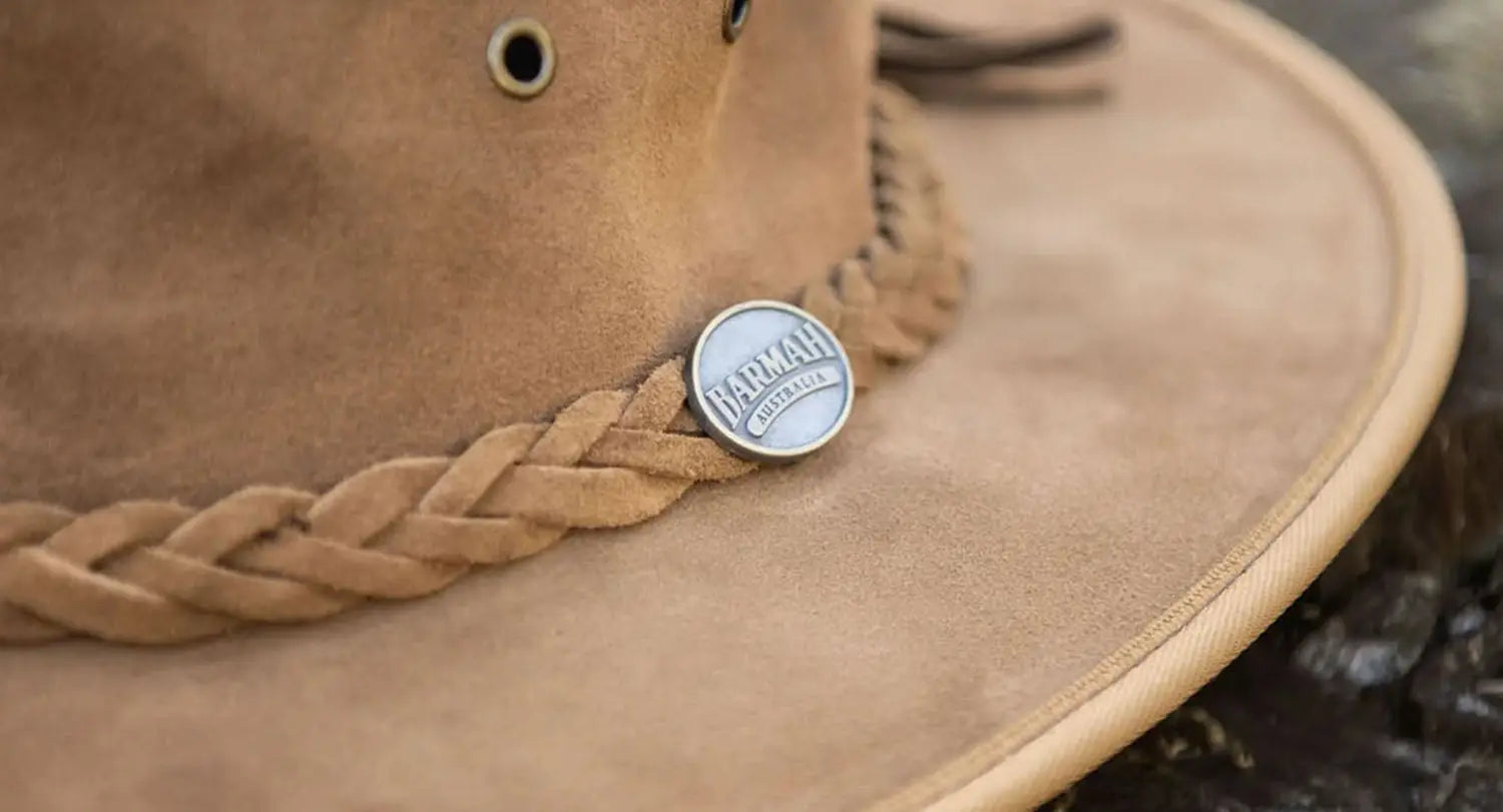 Tan leather sandal with braided strap and silver embellishment for Barmah Hats at Forest Clothing