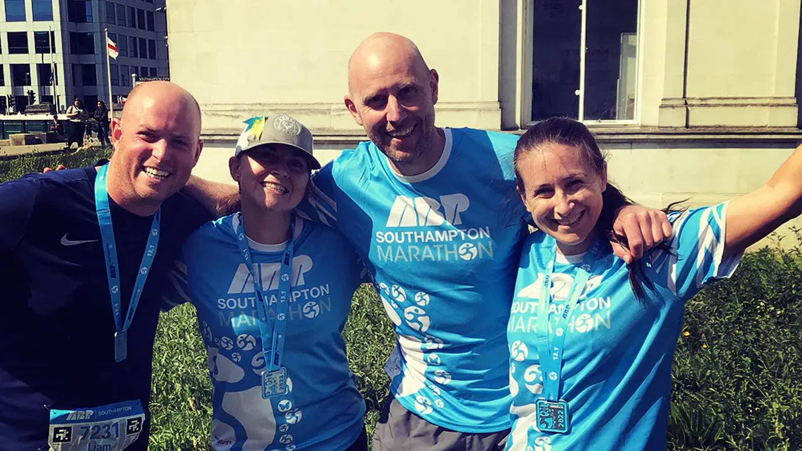 Team NFC rocking matching light blue shirts at the Southampton Half Marathon.