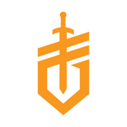 Stylized orange logo with sword and shield from the Gerber knives collection.