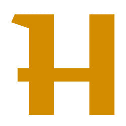 Bold yellow capital letter H in thick block font for Härkila hunting apparel.