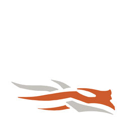 Stylized orange and gray fox shape in Sitka collection for hunting apparel lovers.