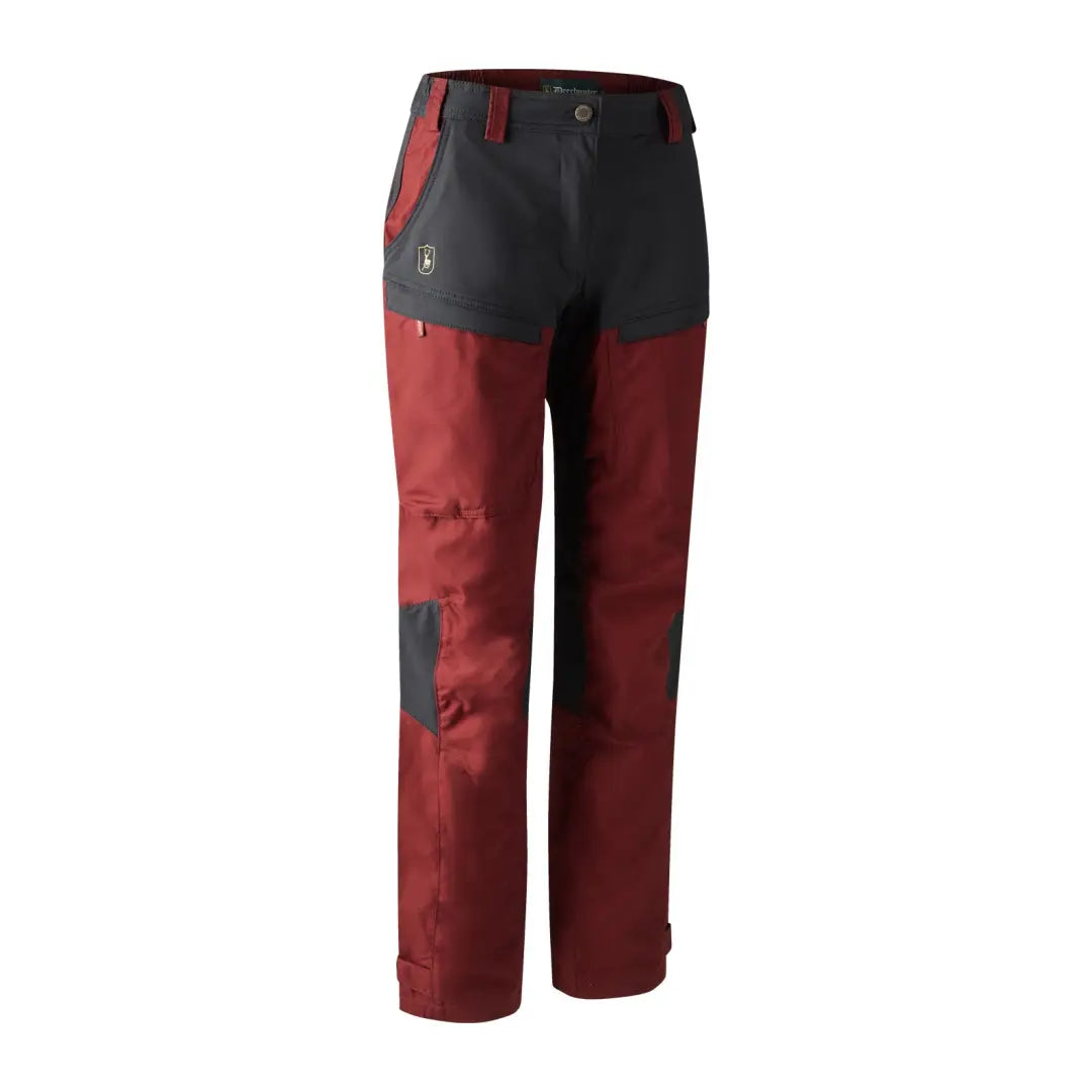 Two-tone Deerhunter Lady Ann Trousers in red and black, perfect for outdoor adventures