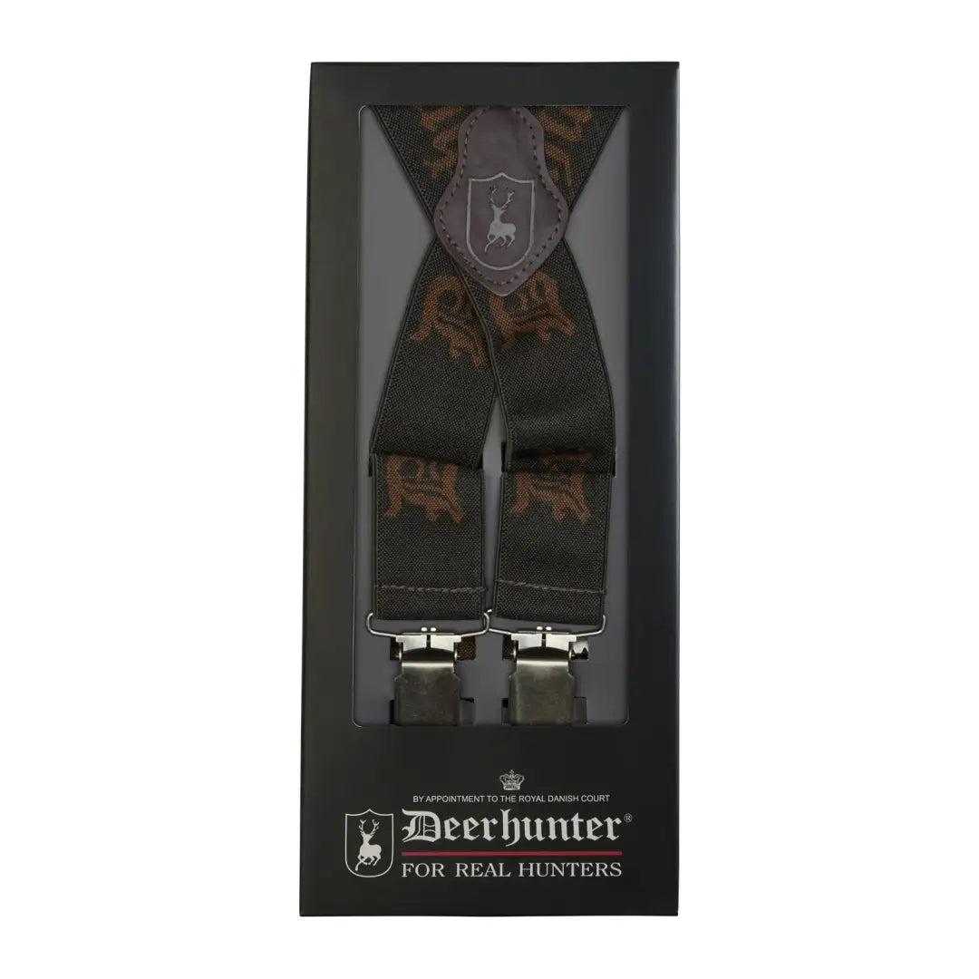 Dark green Deerhunter Logo Braces with clips featuring a deer motif for hunting style