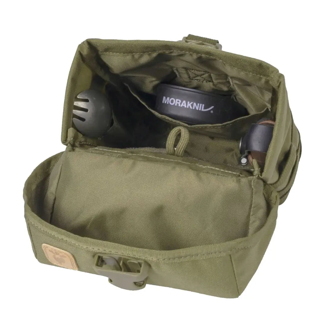 Olive green Helikon-Tex E&E Pouch open, perfect for hunting and outdoor adventures