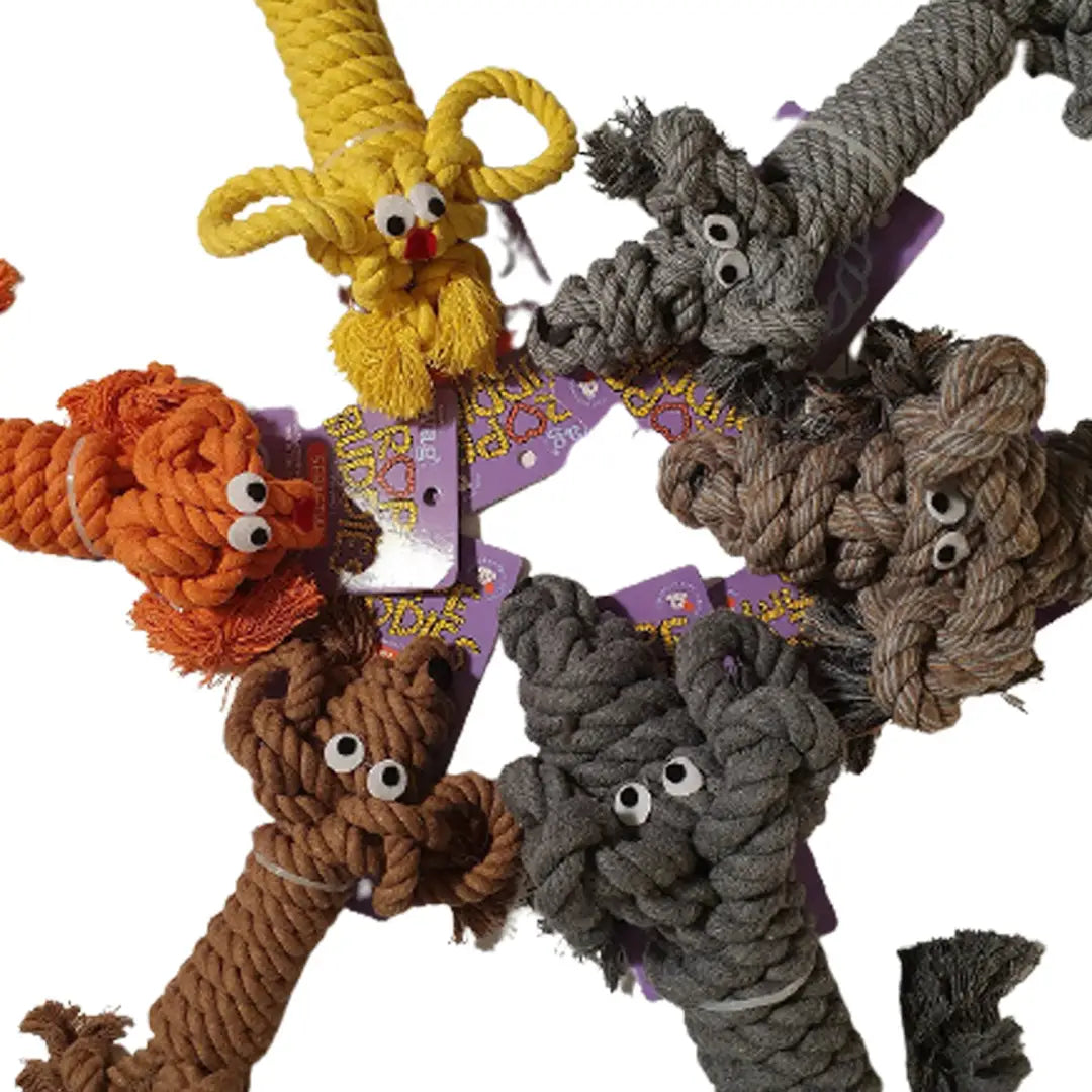 Colorful Henry Wag Rope Buddies Companion Dog Toys shaped like fun cartoon animals