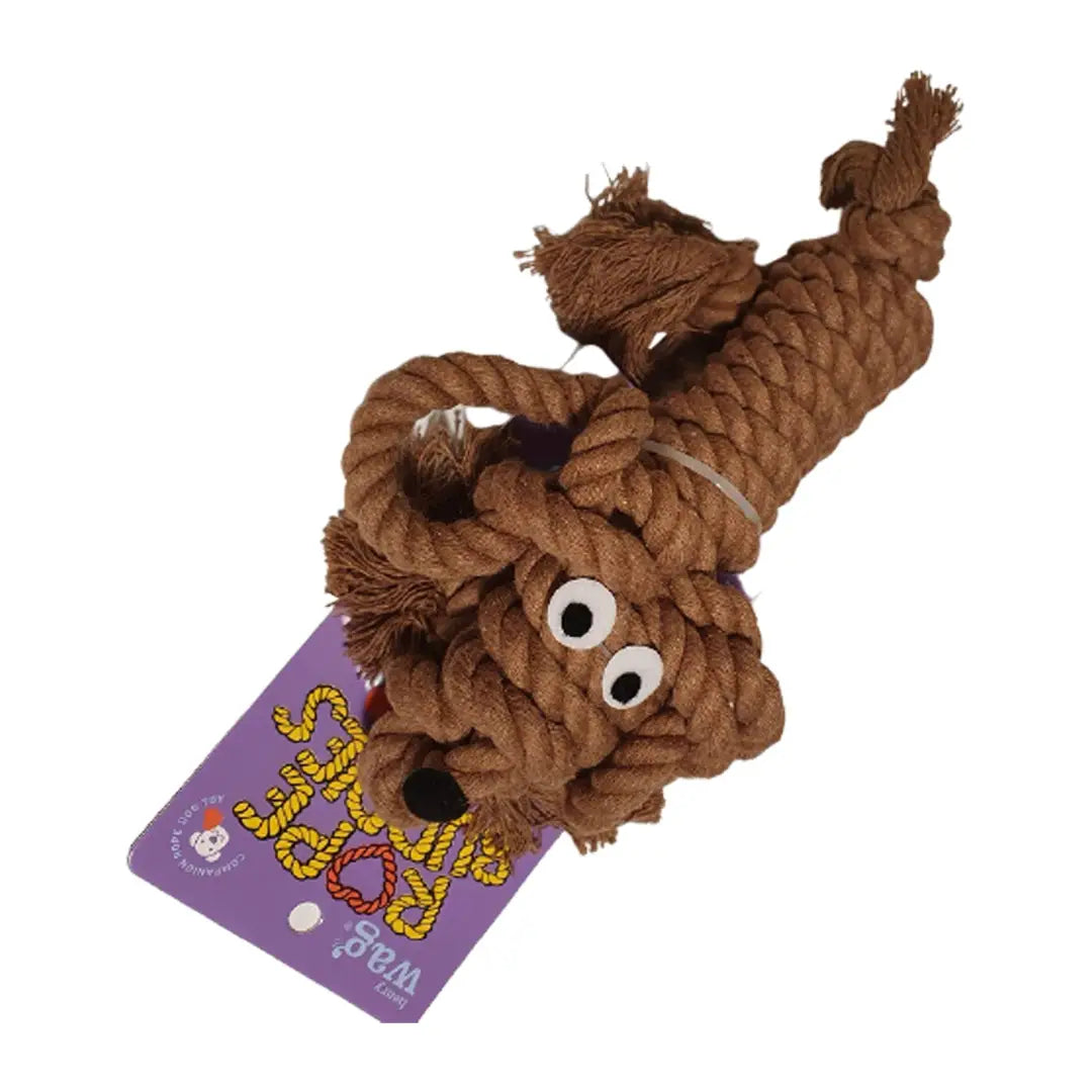 Brown plush dog toy with googly eyes, perfect for Henry Wag Rope Buddies playtime