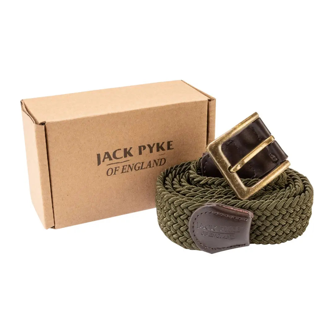 Green Jack Pyke Countryman Elasticated Belt with brass buckle and branded box