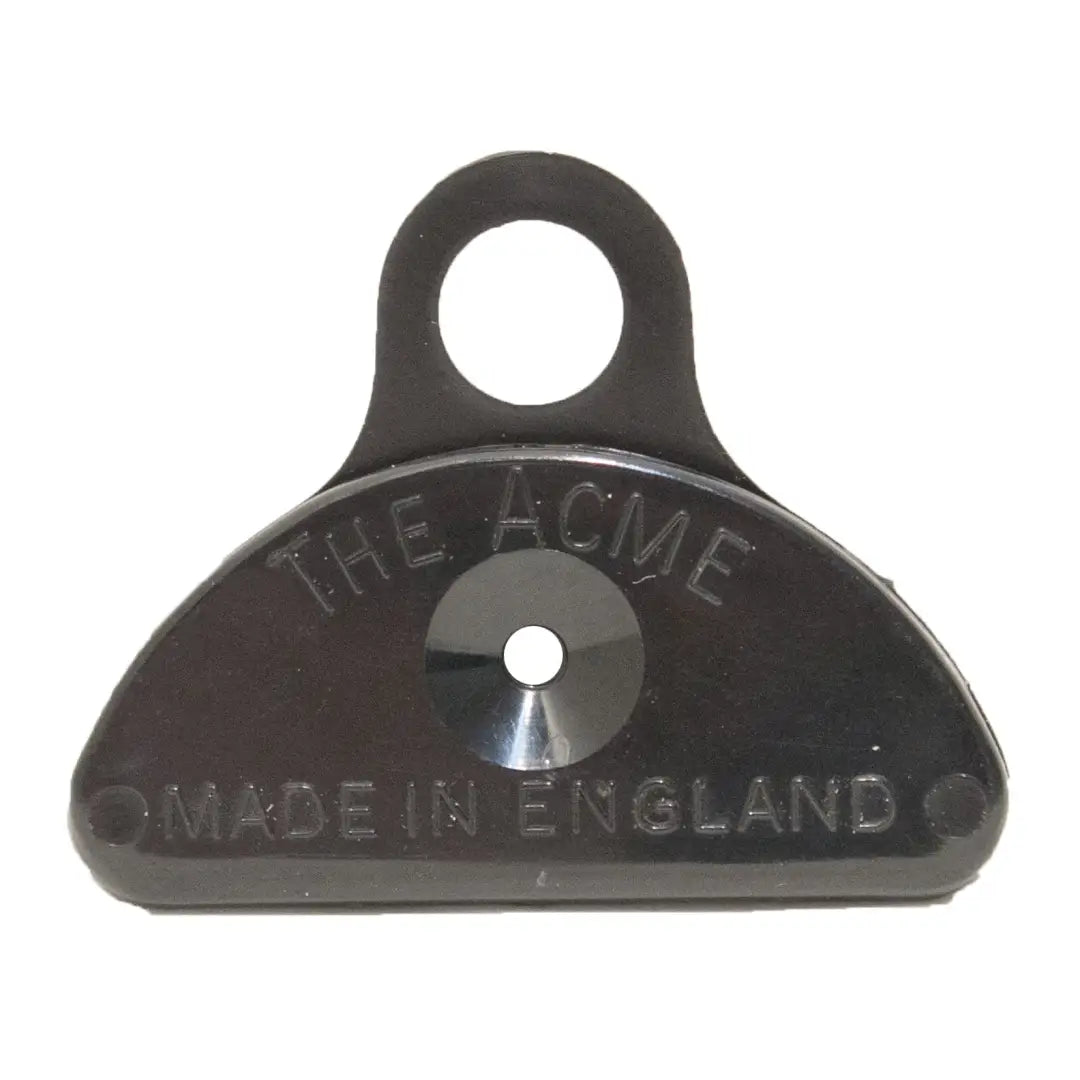 Black metal pulley with THE ACME and MADE IN ENGLAND, perfect for professional dog trainers