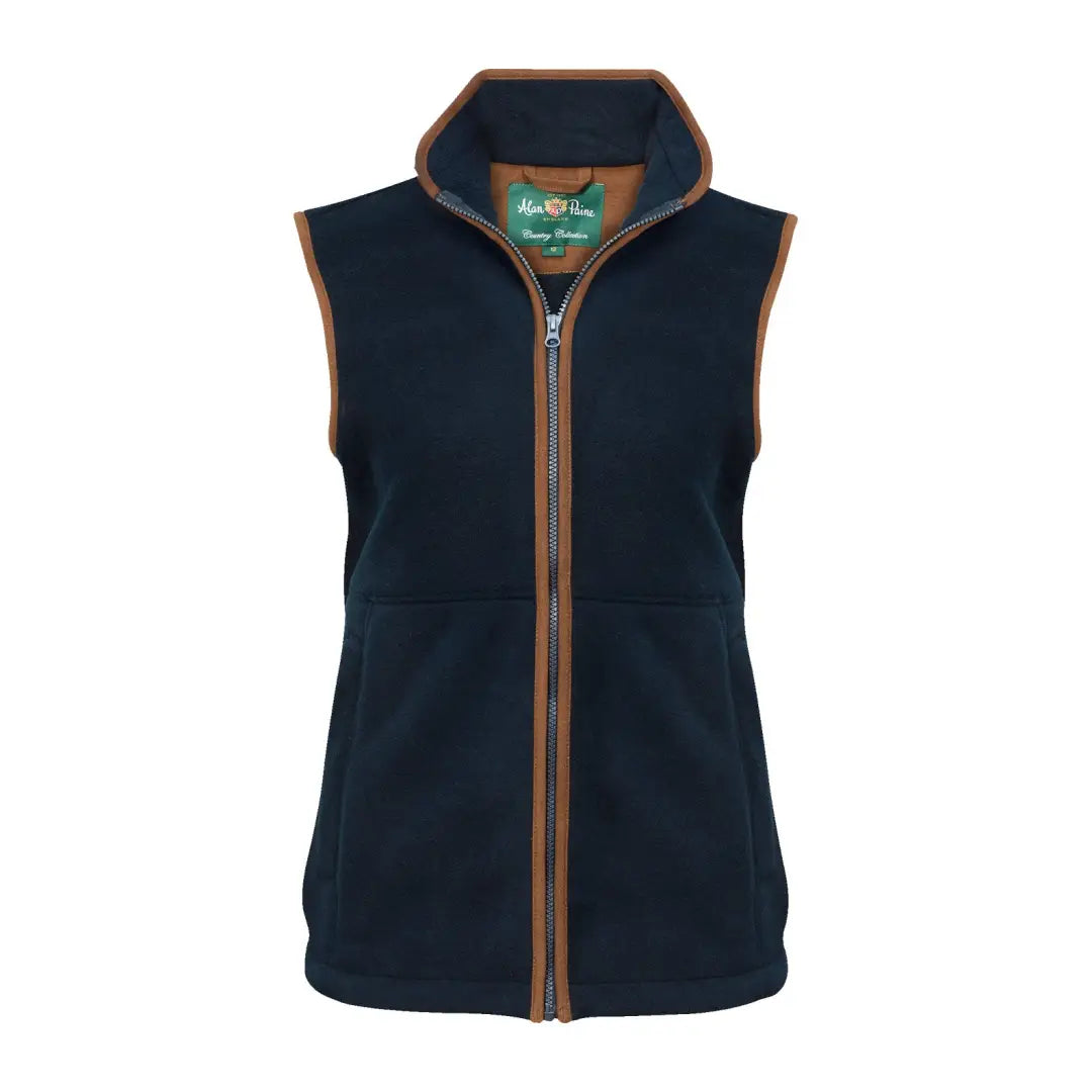 Navy blue fleece vest with brown trim from Alan Paine Aylsham Ladies collection