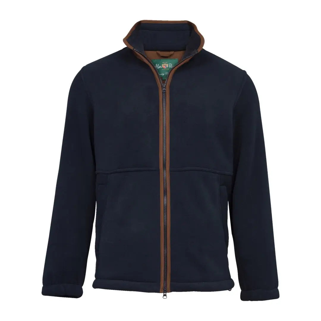 Navy blue fleece jacket with brown zipper and collar trim from Alan Paine Aylsham