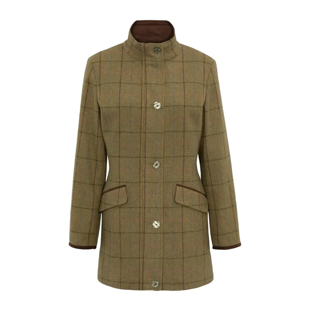 Olive green quilted field jacket with button front and two flap pockets, perfect for outdoors