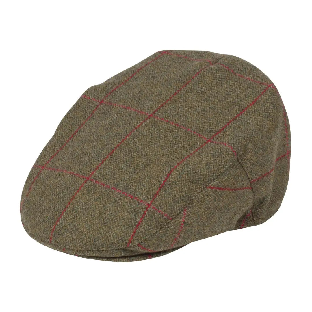 Stylish Alan Paine Combrook tweed flat cap with a red windowpane pattern