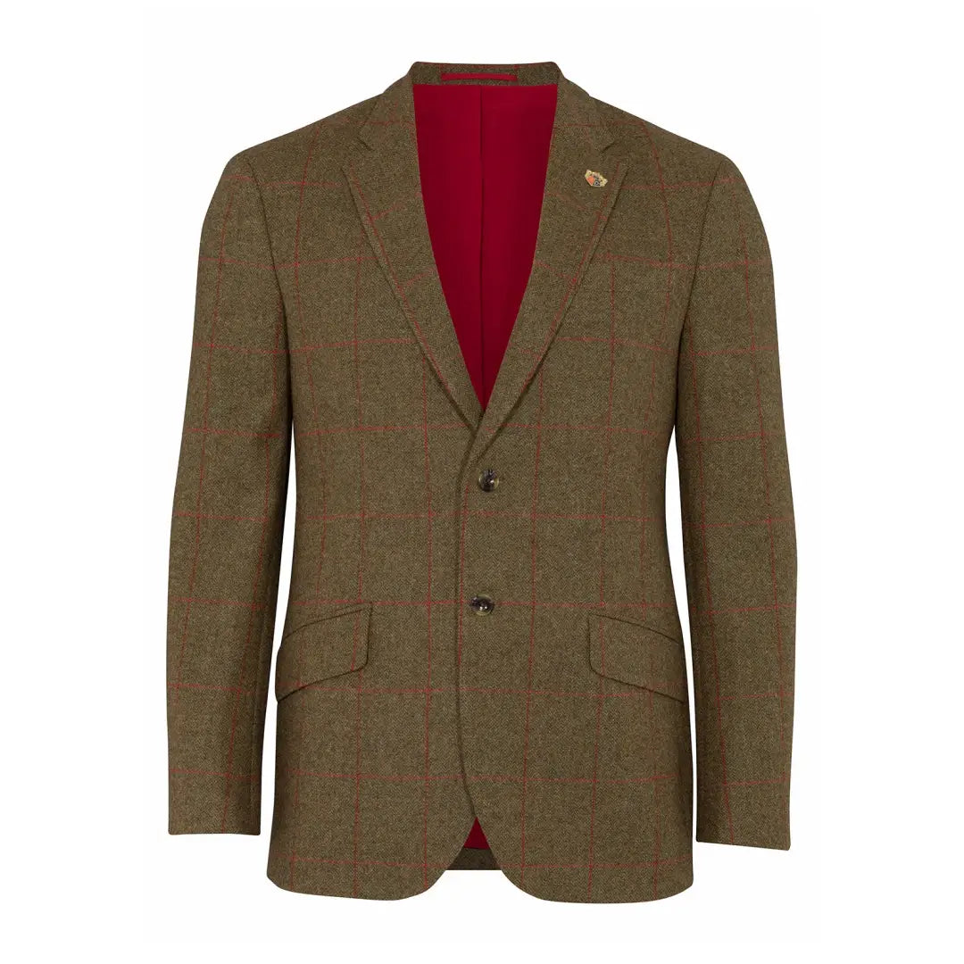 Brown tweed blazer with red lining and two buttons from Alan Paine Combrook collection