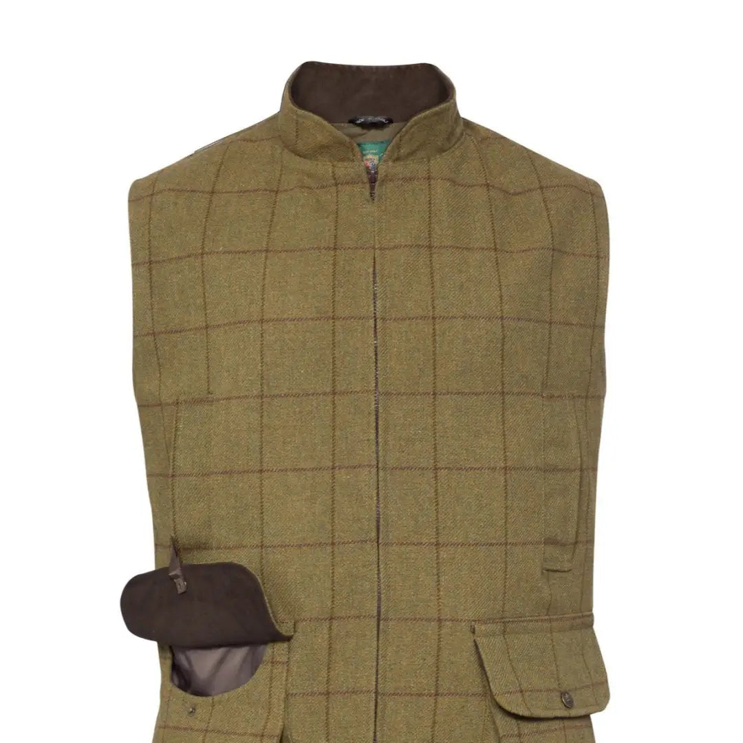 Olive green quilted Alan Paine Rutland men’s tweed waistcoat with pockets