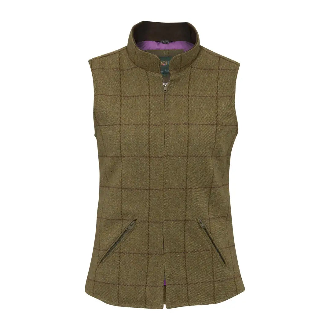 Olive green Alan Paine Rutland Ladies Gilet with zippered pockets and high collar