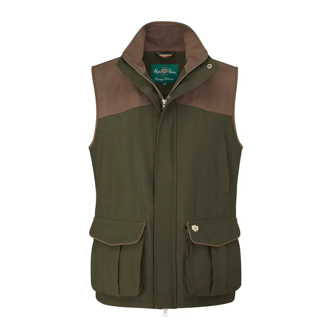 Olive green and brown Alan Paine Stancombe Waterproof Waistcoat for country hunting and outdoors