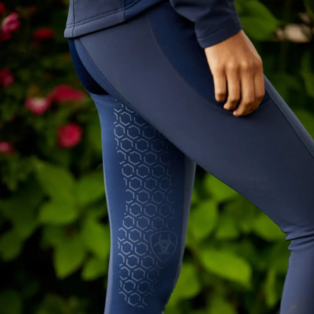 Navy blue leggings with hexagonal pattern, perfect for country clothing and outdoor adventures