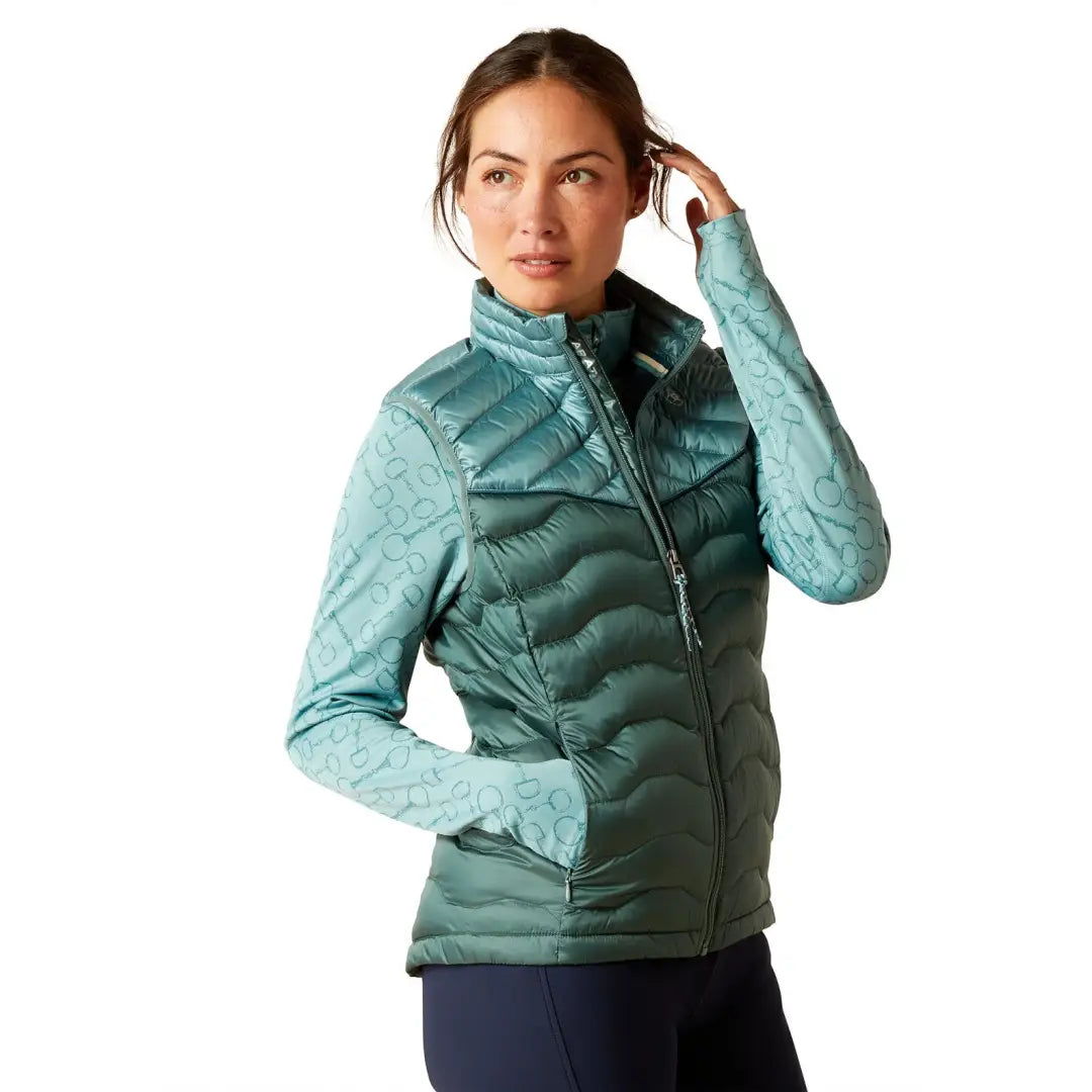 Teal quilted puffer jacket perfect for country clothing and outdoor hunting adventures