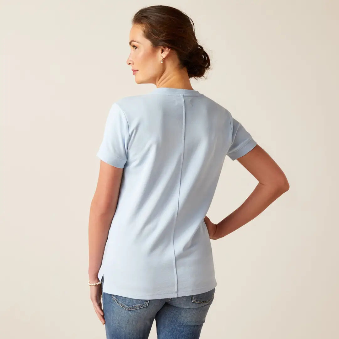 Light blue short-sleeved Ariat Womens Fairford T-Shirt for country clothing lovers