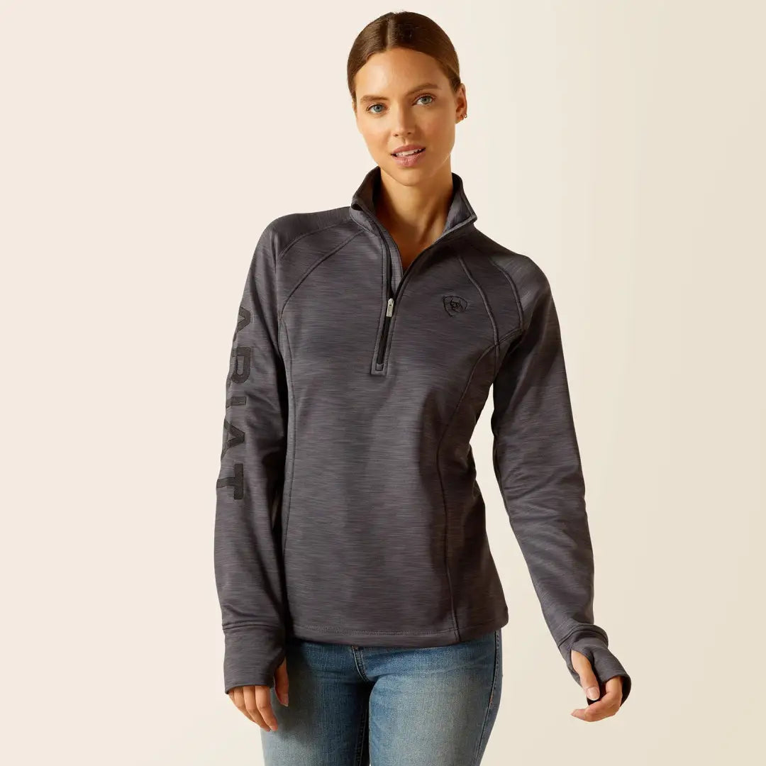 Gray quarter-zip fleece pullover for women, perfect for hunting and outdoor country clothing