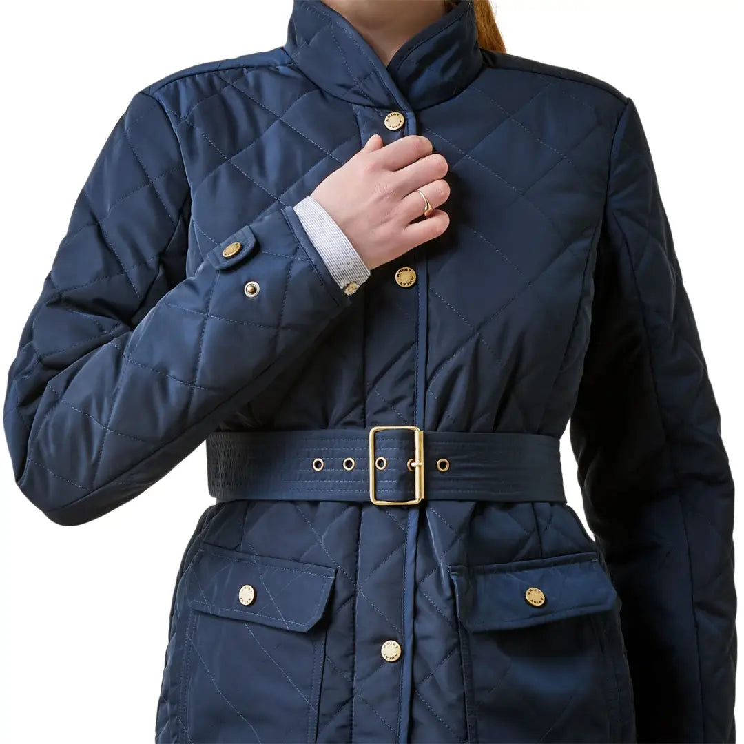 Navy blue quilted coat womens hotsell