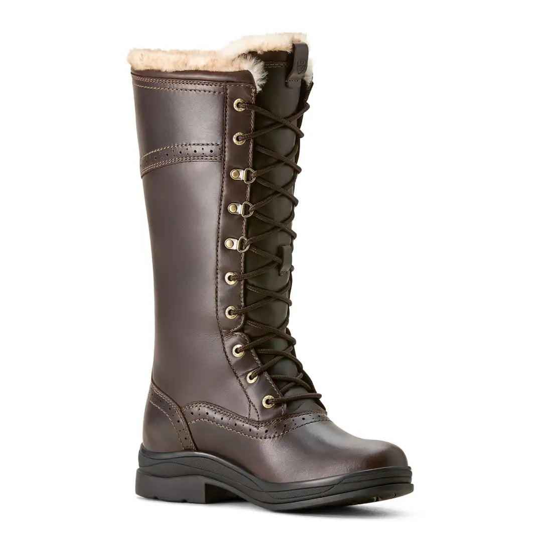 Tall brown leather Ariat Wythburn II boot with fur lining, perfect for outdoors and hunting