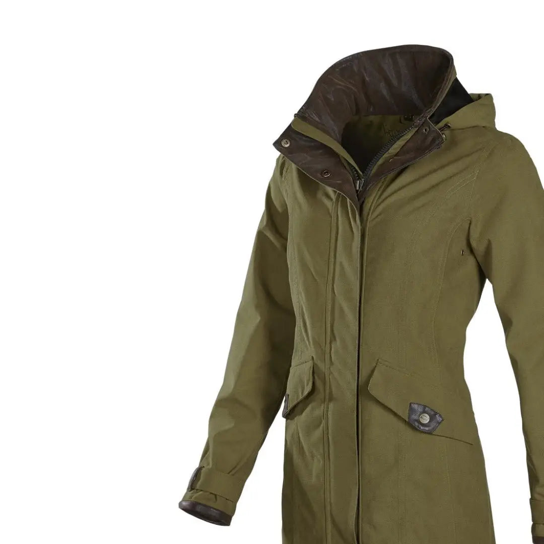 Olive green Baleno Chelsea Waterproof Coat with high collar and zippered front