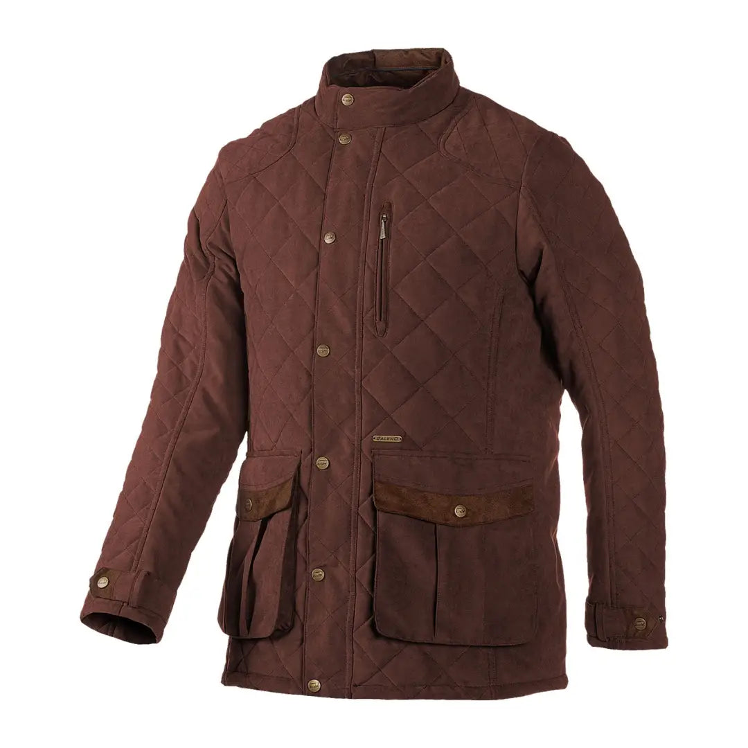 Brown quilted jacket with high collar and pockets, the stylish Baleno Goodwood Coat