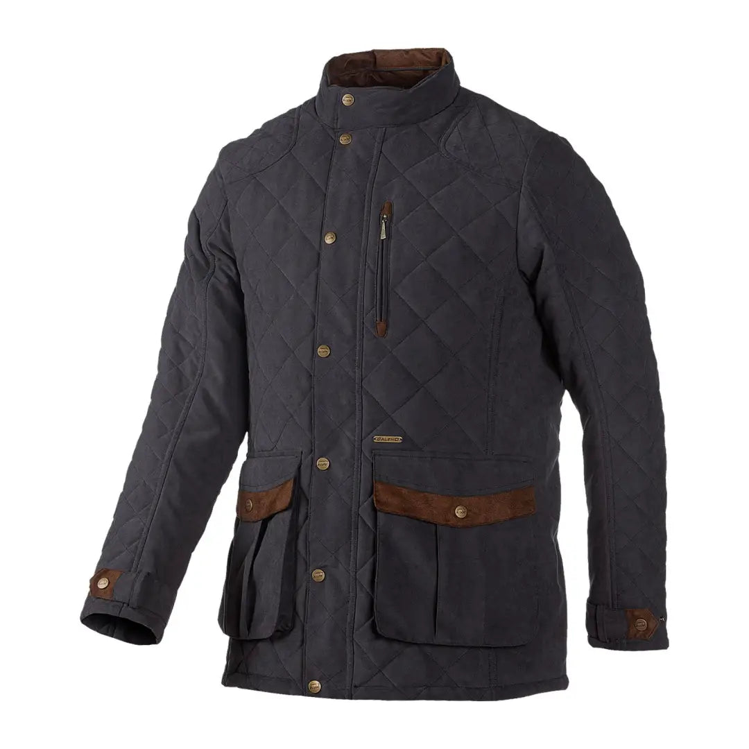 Dark gray Baleno Goodwood men’s quilted jacket with brown accents and multiple pockets