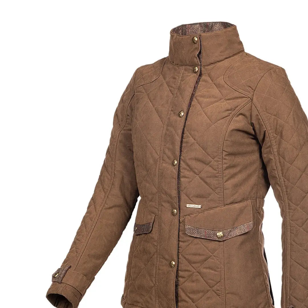 Brown quilted jacket with high collar, snap closures from Baleno Halifax for women