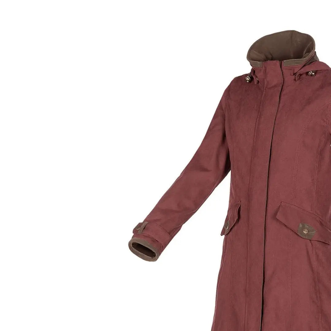 Burgundy Baleno Kensington Ladies Longer Length Jacket with hood and pockets