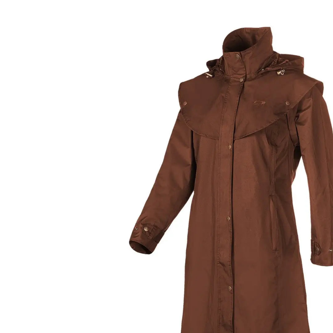 Brown Baleno Oxford Ladies Full Length Coat with high collar and detachable hood