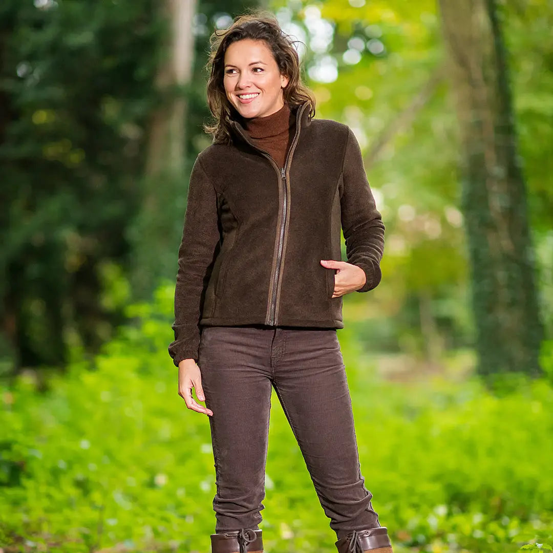 Woman in a brown fleece jacket enjoying the outdoors with Baleno Sarah Ladies Fleece