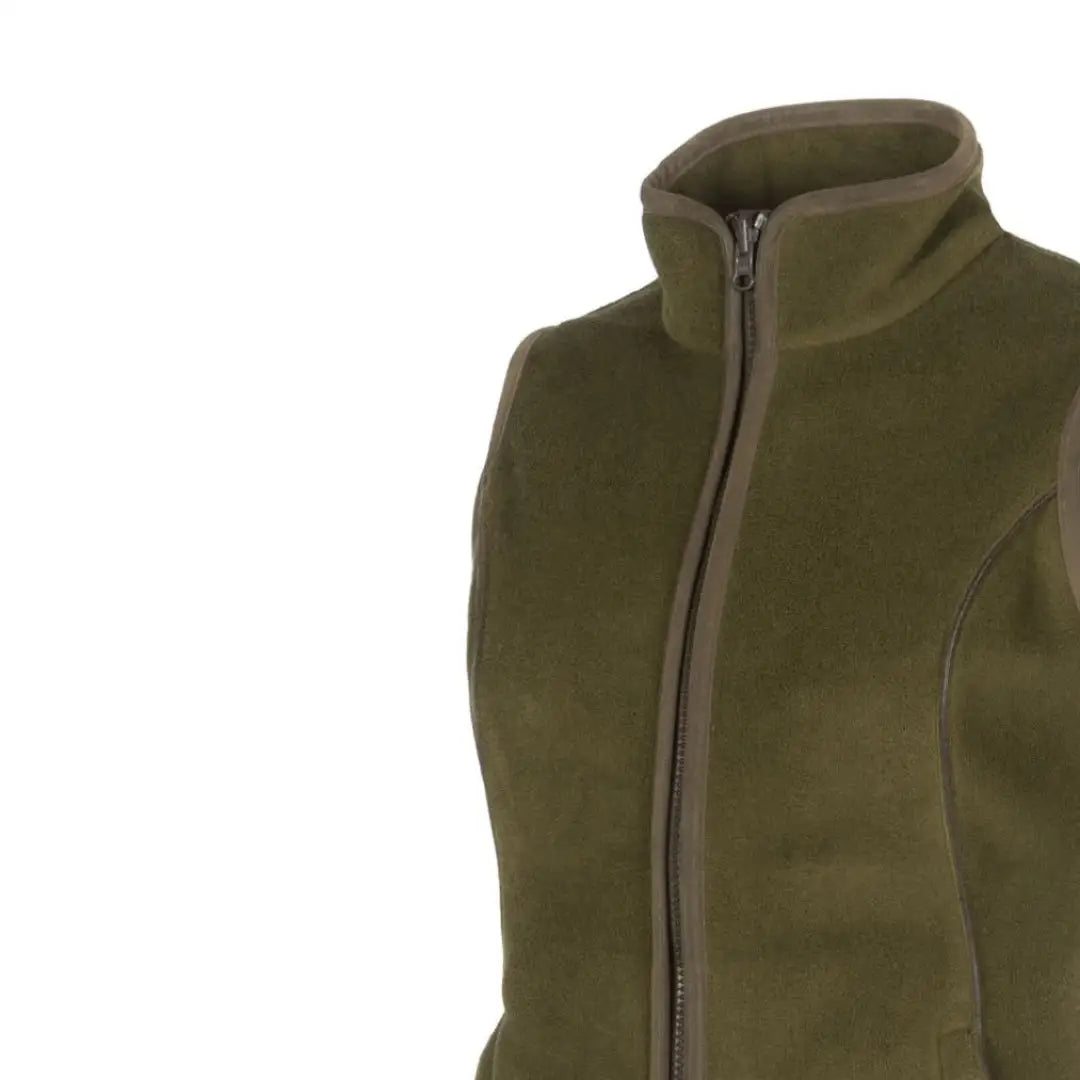 Olive green fleece Baleno Surrey Ladies Gilet with full-length zipper and high collar