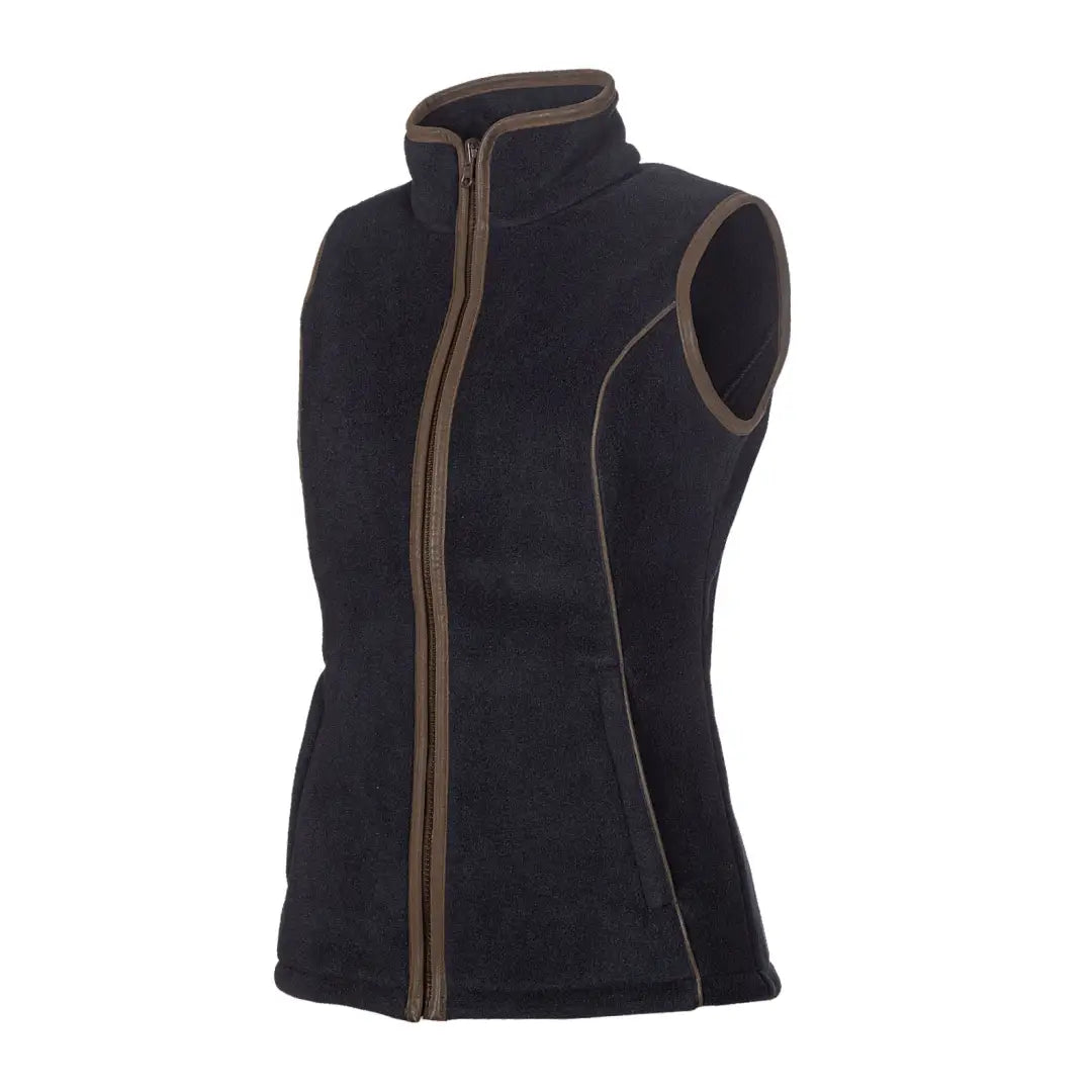 Black fleece vest with brown trim and zipper from Baleno Surrey Ladies Gilet