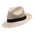 Beige straw fedora hat with black band, perfect Barmah Fine Raffia Trilby style