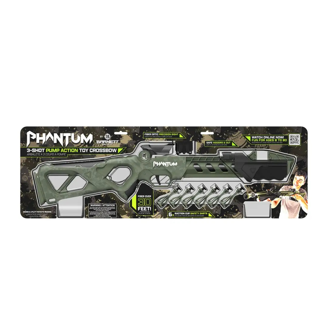 Futuristic Barnett Phantom suction dart crossbow in sleek green and black design