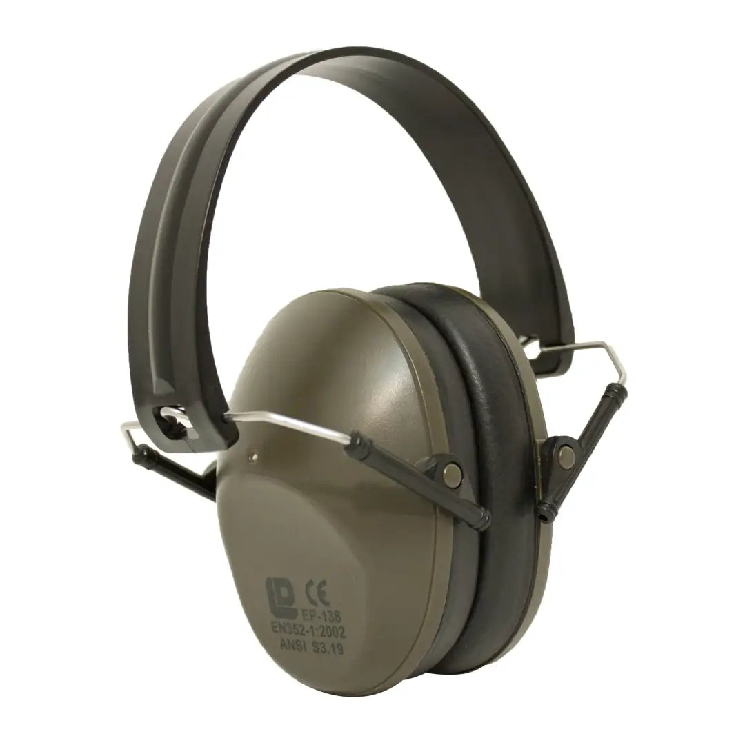 Olive green Bisley Compact Hearing Protection earmuffs with adjustable headband