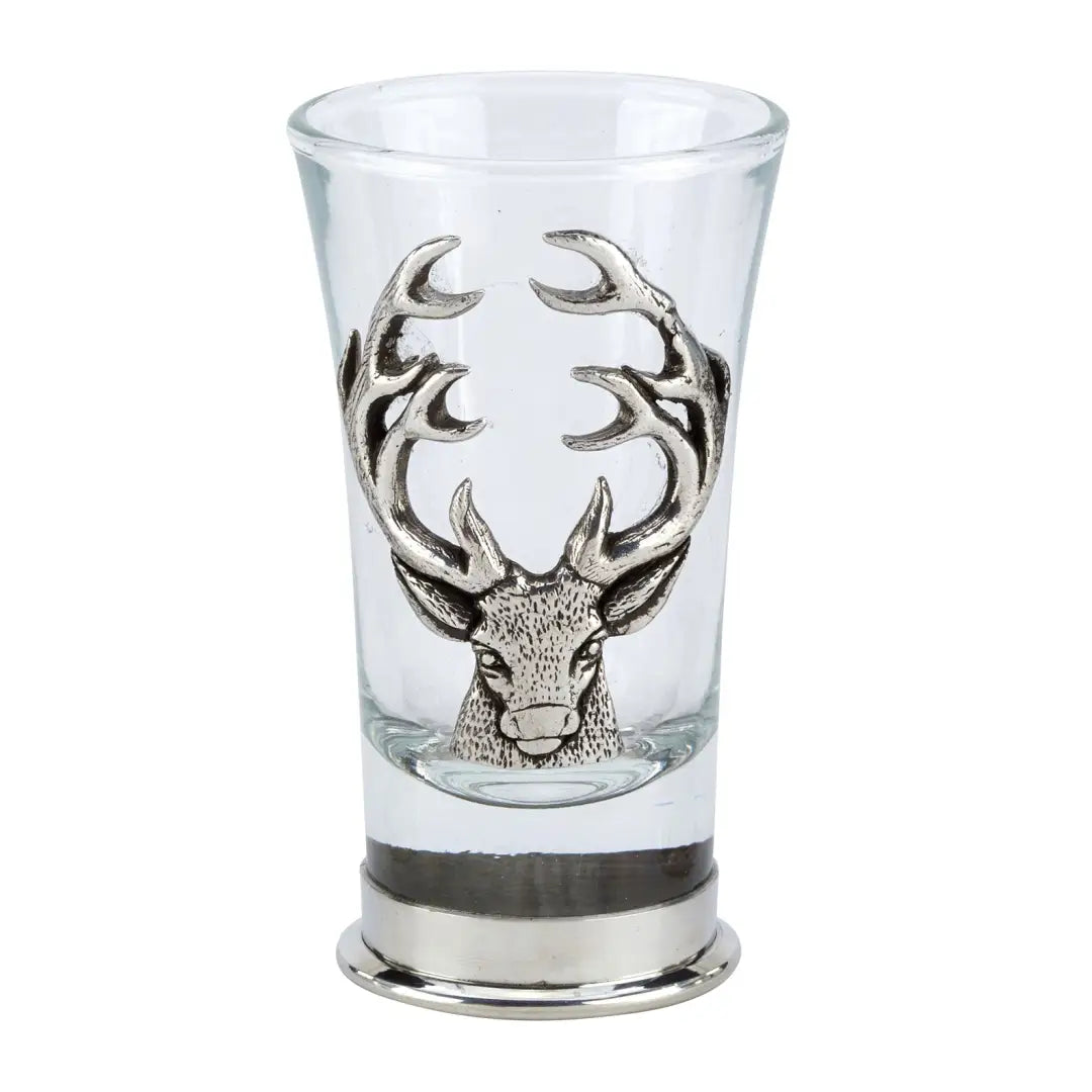 Bisley Stag Shot Glass showcasing a deer head design in quality English pewter motif