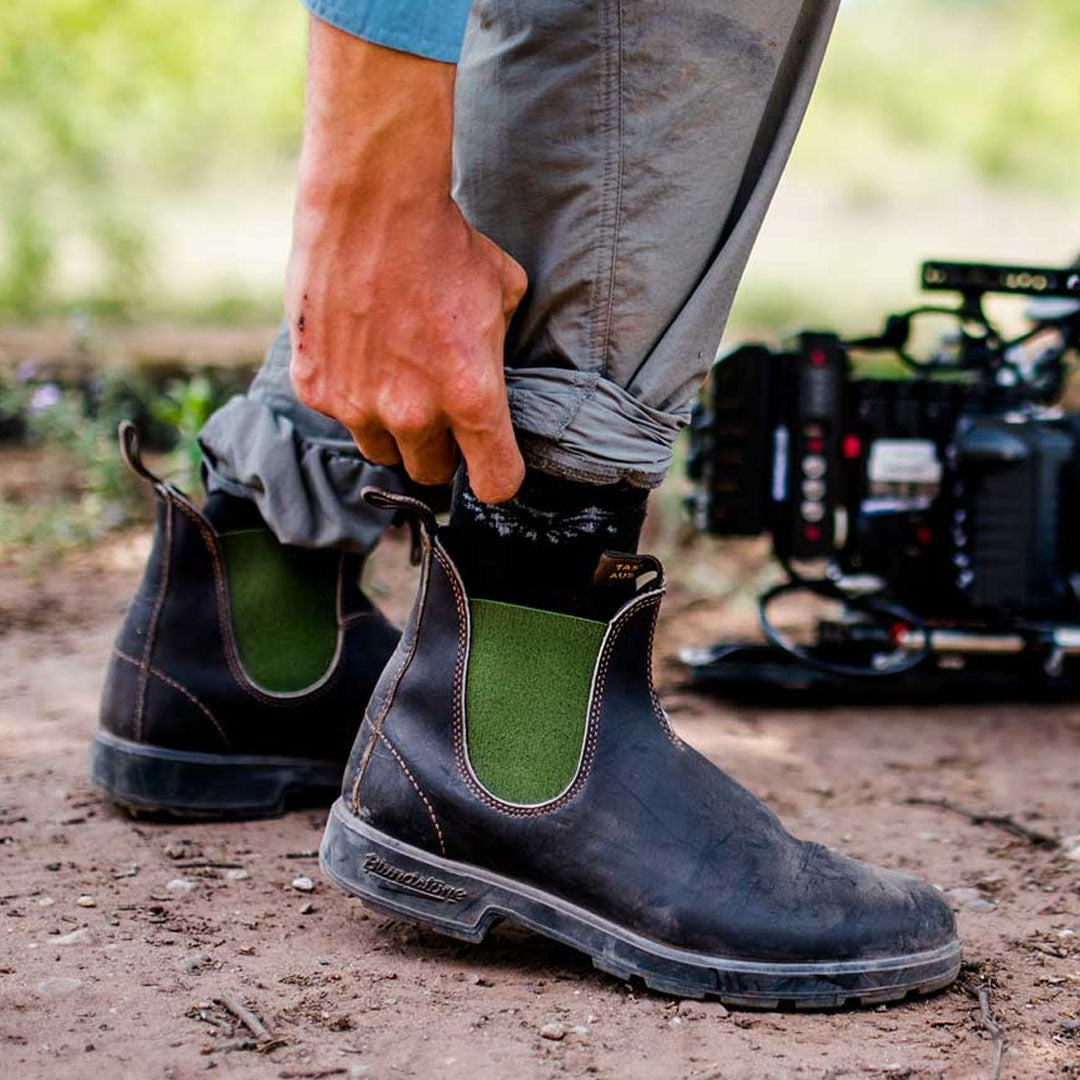 Black leather Blundstone boots perfect for country clothing, hunting, and the outdoors