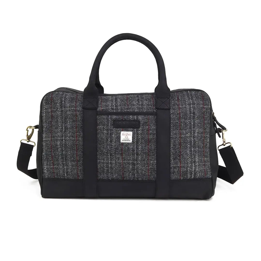 Charcoal gray Harris Tweed duffel bag with black trim from British Bag Co