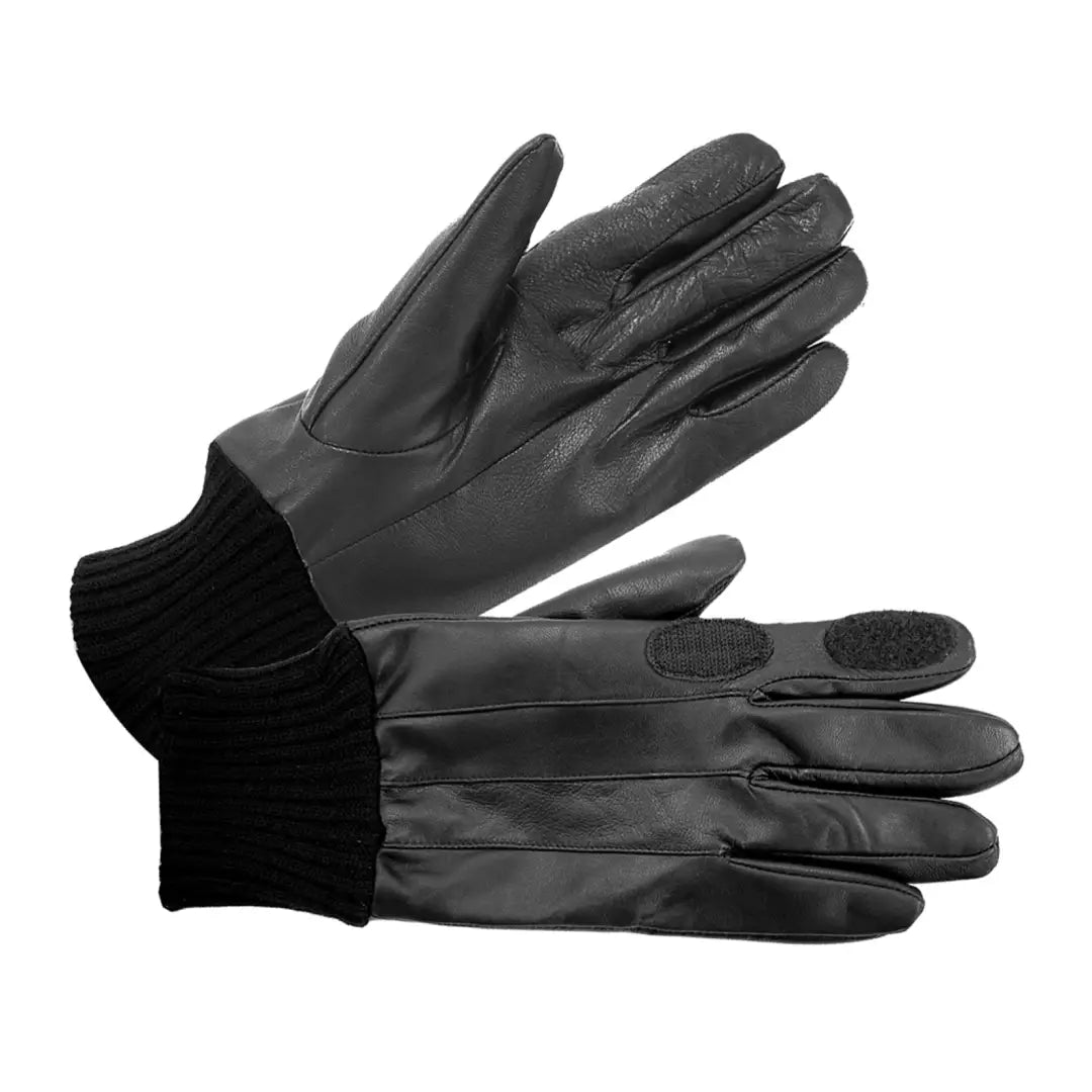 Black leather shooting gloves with knit wrist cuffs from British Bag Co