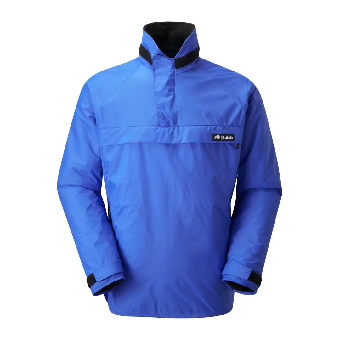 Blue waterproof Buffalo Mountain Shirt with high collar and front pocket for outdoor adventures