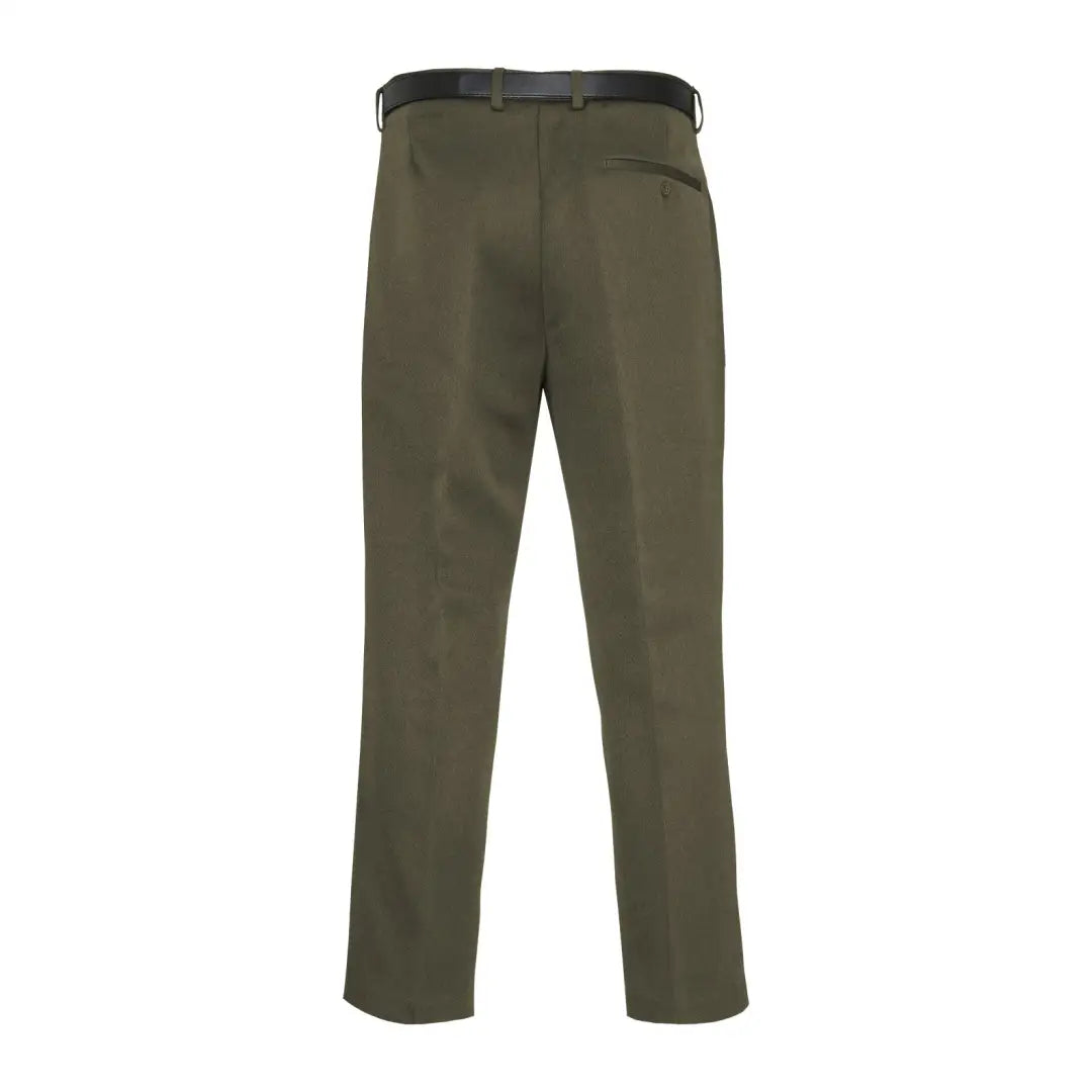 Olive green Cavalry Twill Trousers featuring a stylish black waistband