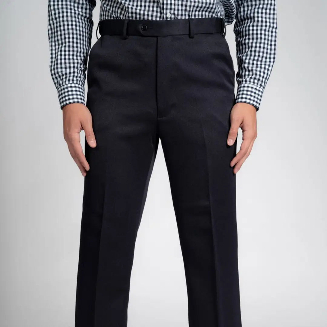 Stylish Black Cavalry Twill Trousers with a belt, perfect for any occasion