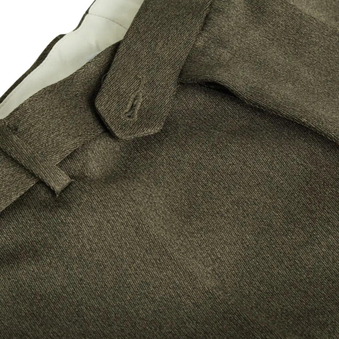 Olive green wool fabric showcasing collar and lapel ideal for Cavalry Twill Trousers