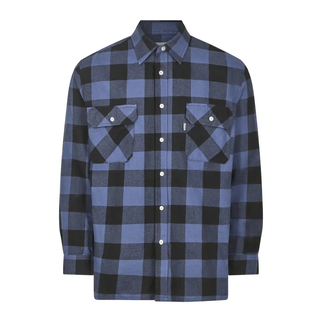 Blue and black plaid Champion Arran Long Sleeve Shirt with chest pockets and button-up front