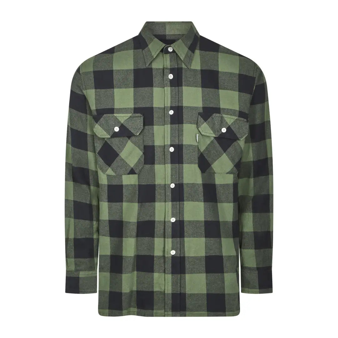 Green and black checkered Champion Arran Long Sleeve Shirt with chest pockets