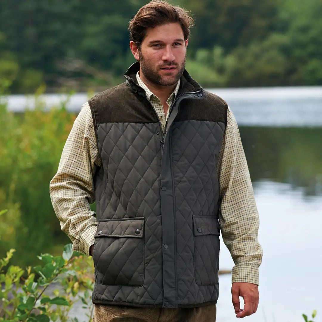 Quilted Champion Arundel Bodywarmer over a light shirt with contrasting collar