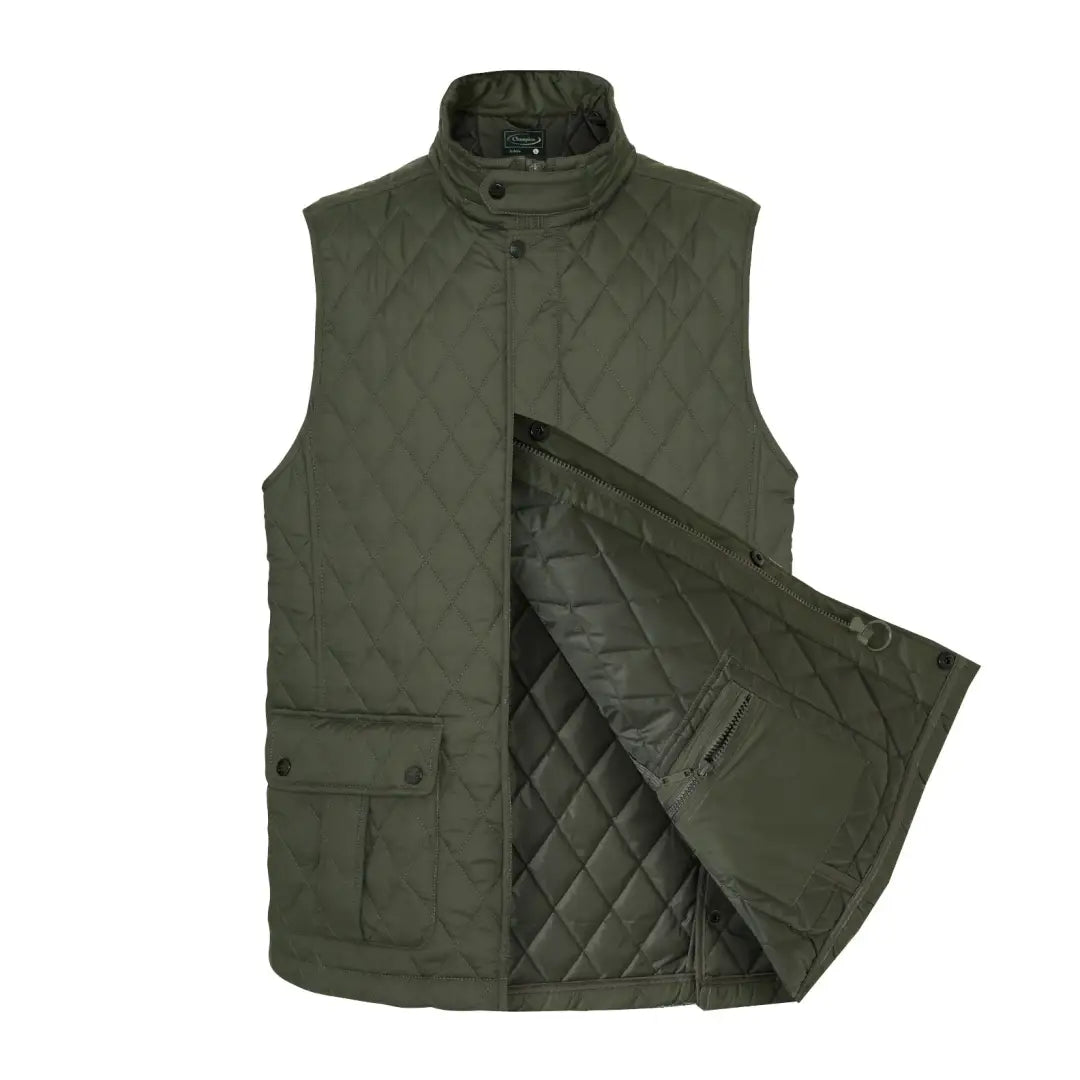 Dark green Champion Ashby Bodywarmer with high collar and cargo pocket, diamond quilted style